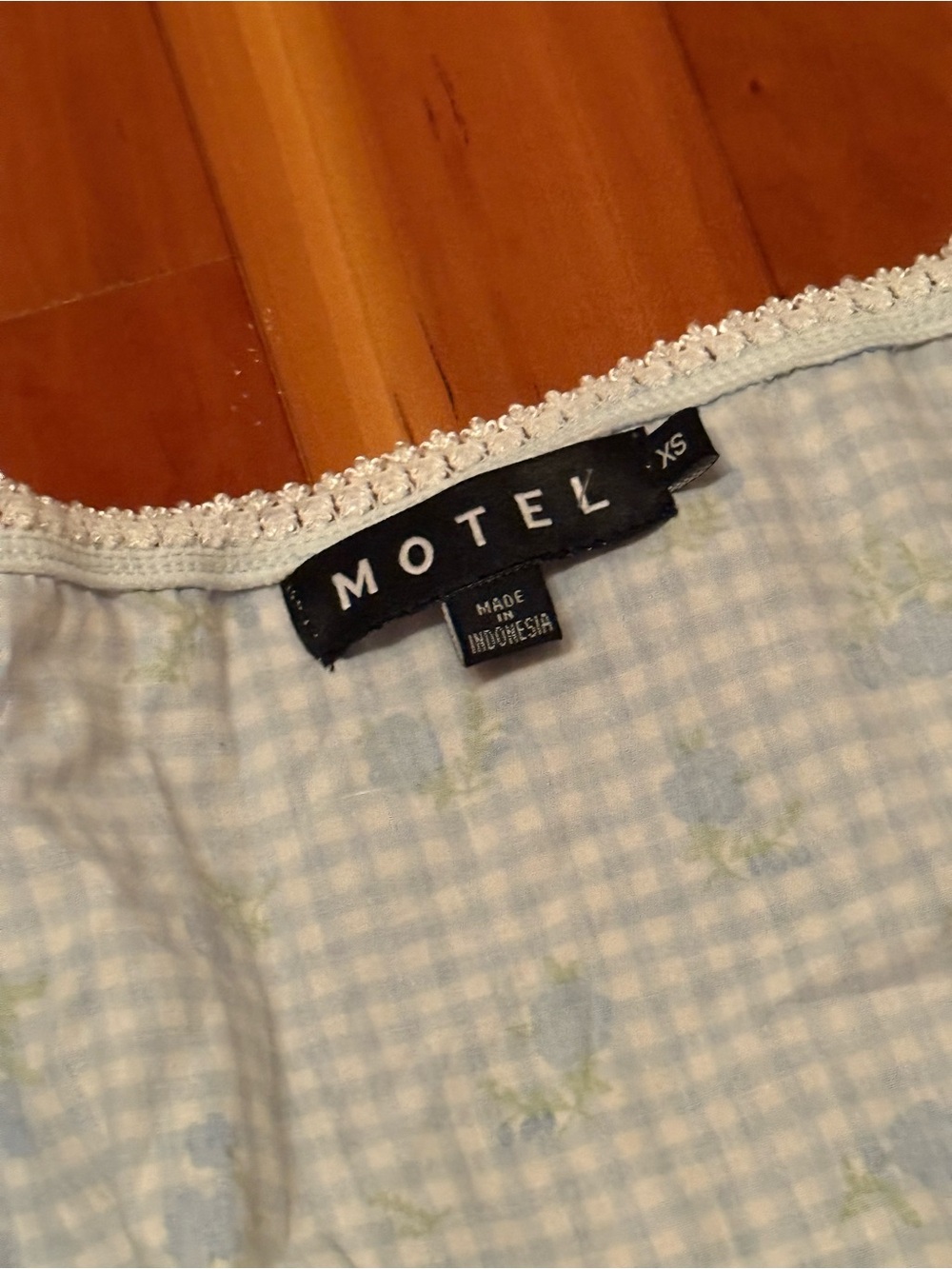 Motel Rocks Light Blue Gingham Floral Puff-Sleeve Babydoll Dress - Picture 5 of 8